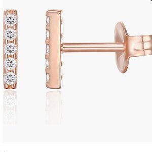 NIB PAVOI 14K Rose Gold Plated Sterling Silver CZ Stud Earrings "Bar" Gift Box